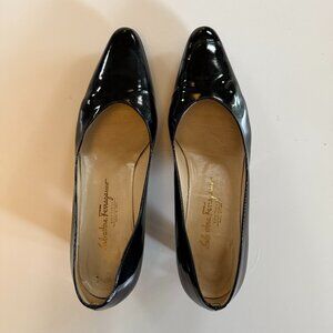 Salvatore Ferragamo Patent Leather Kitten Heel Pumps Black Size 9.5